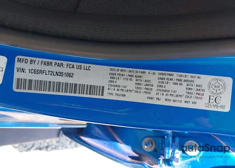 2020 Ram 1500 Rebel from USA, damaged, VIN 1C6SRFLT2LN351062